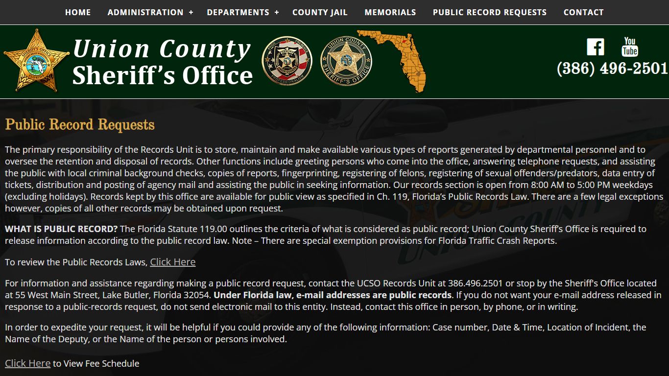 Public Record Requests - Union County Sheriff Office Lake Butler Florida